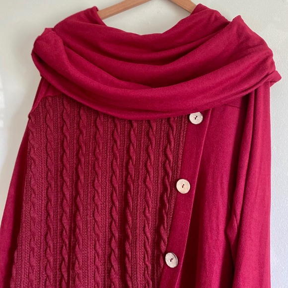 RED & BURGUNDY COWL NECK PULLOVER SWEATER - Picture 5 of 8